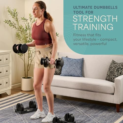 Lifepro Adjustable Dumbbells Set – 15lb, 25lb Pair or 43lb, 55lb & 90lb Single – Quick Adjustment, Anti Slip Handle – Space Saving & Strength Training Weights for Home Gym Exercise & Fitness