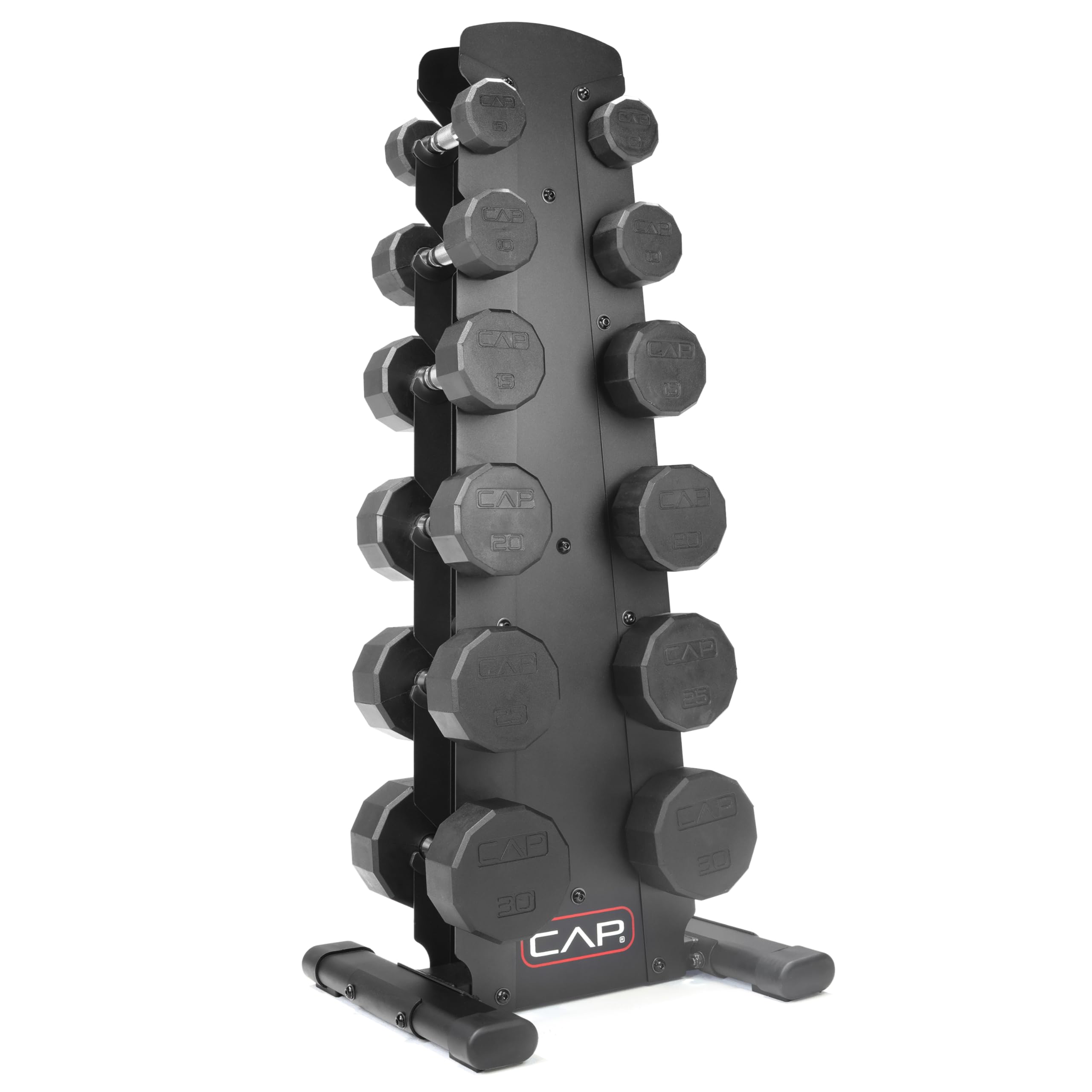 CAP Barbell Rubber Coated Dumbbell Weight Set with Vertical Rack | 100 lb, 150 lb, and 210 lb Options