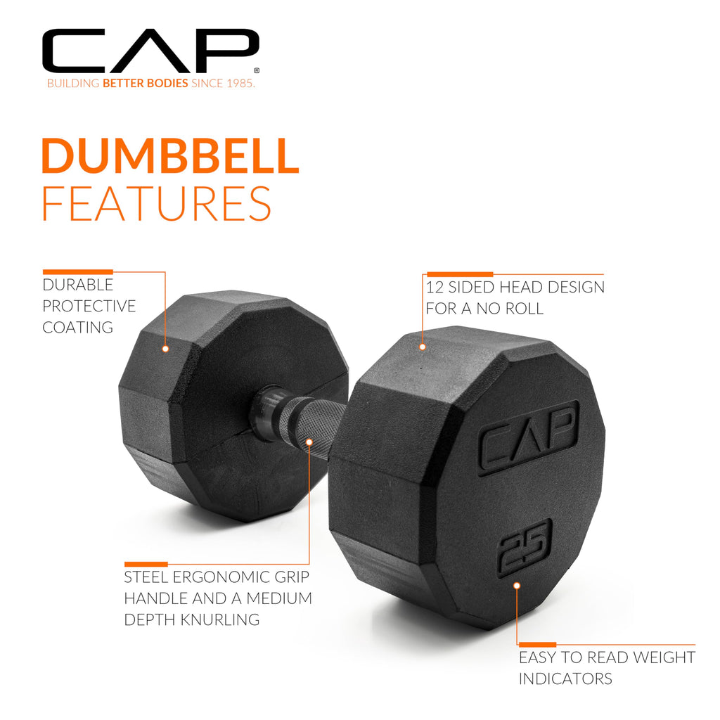CAP Barbell Rubber Coated Dumbbell Weight Set with Vertical Rack | 100 lb, 150 lb, and 210 lb Options