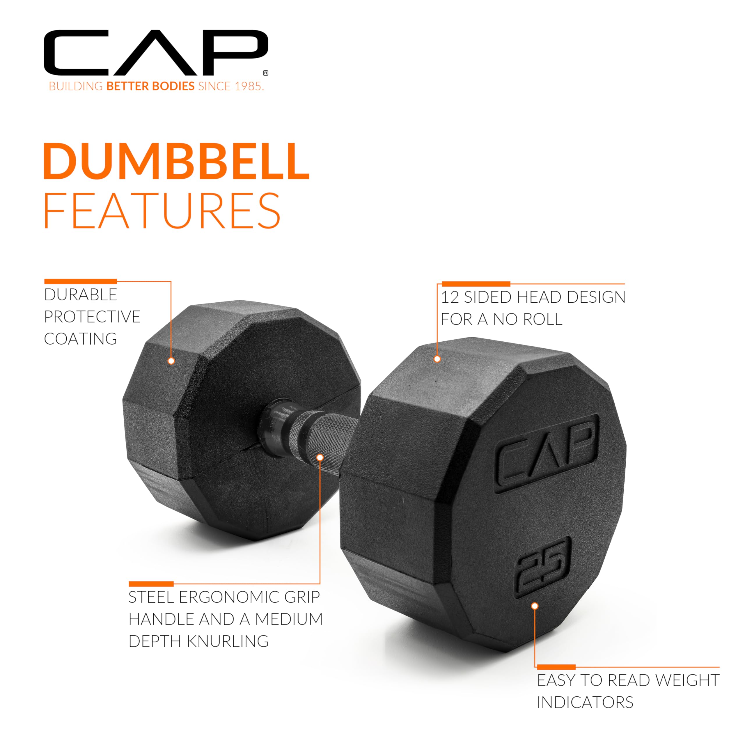 CAP Barbell Rubber Coated Dumbbell Weight Set with Vertical Rack | 100 lb, 150 lb, and 210 lb Options