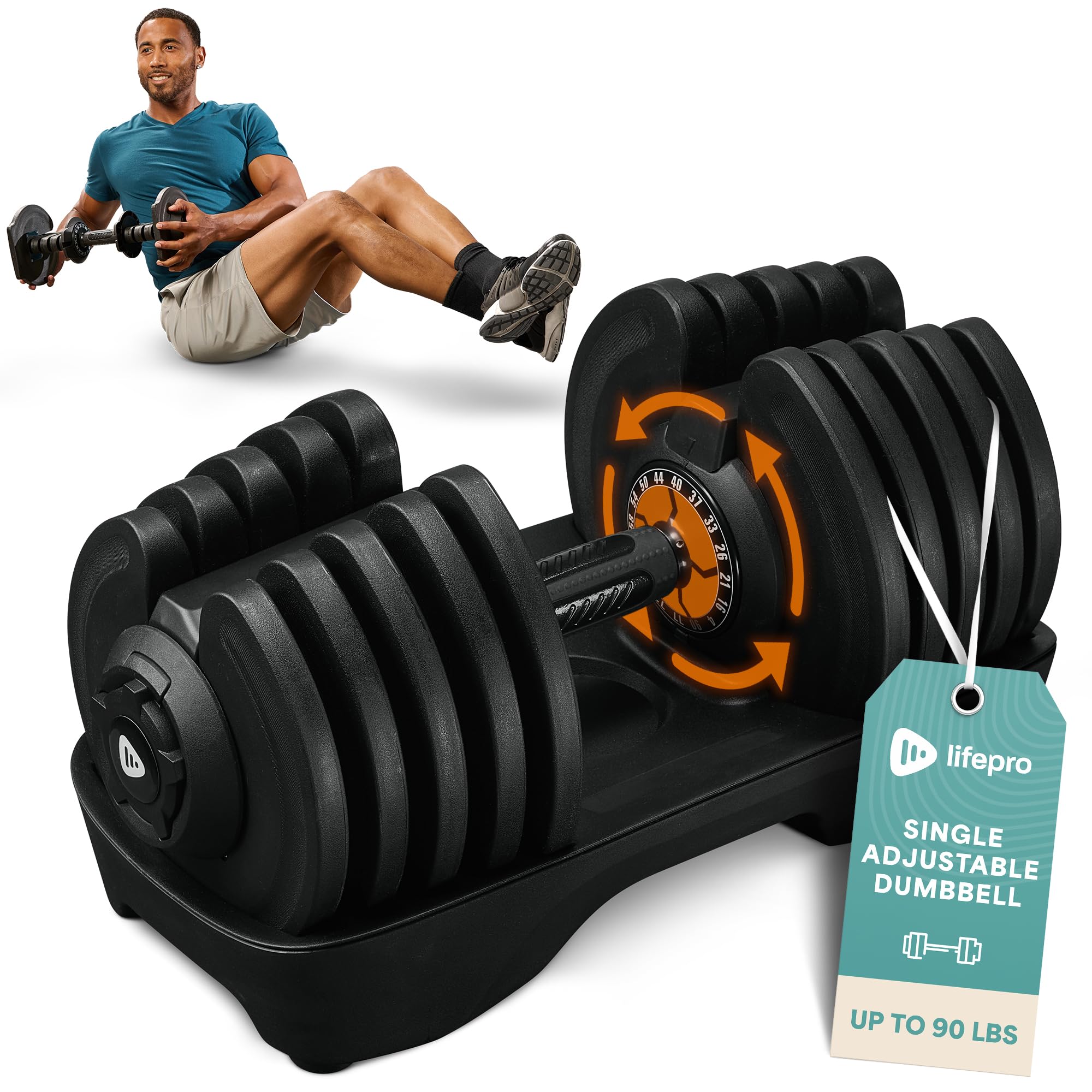 Lifepro Adjustable Dumbbells Set – 15lb, 25lb Pair or 43lb, 55lb & 90lb Single – Quick Adjustment, Anti Slip Handle – Space Saving & Strength Training Weights for Home Gym Exercise & Fitness