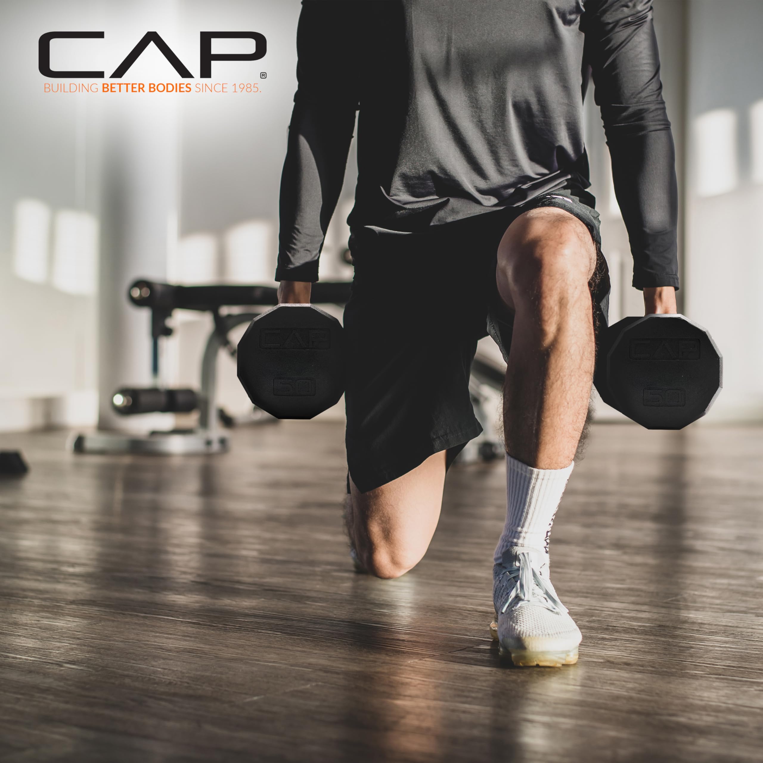 CAP Barbell Rubber Coated Dumbbell Weight Set with Vertical Rack | 100 lb, 150 lb, and 210 lb Options
