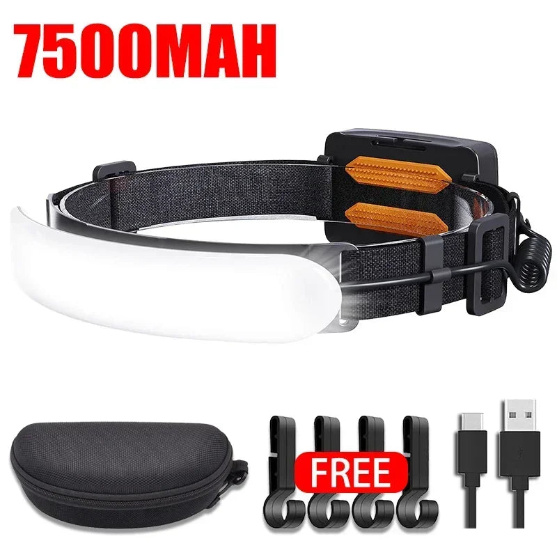 1500LM High Power LED Headlamp COB Head Flashlight With 7500Mah Built-in Battery USB Rechargeable Fishing Camping Lantern Torch