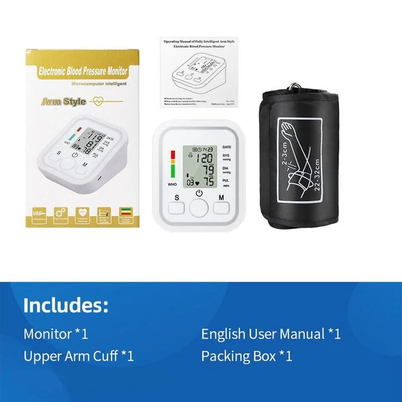 Portable Tonometer Digital Tensiometer Heart Rate Monitor Arm Blood Pressure Monitor BP Equipment Automatic Professional Medical