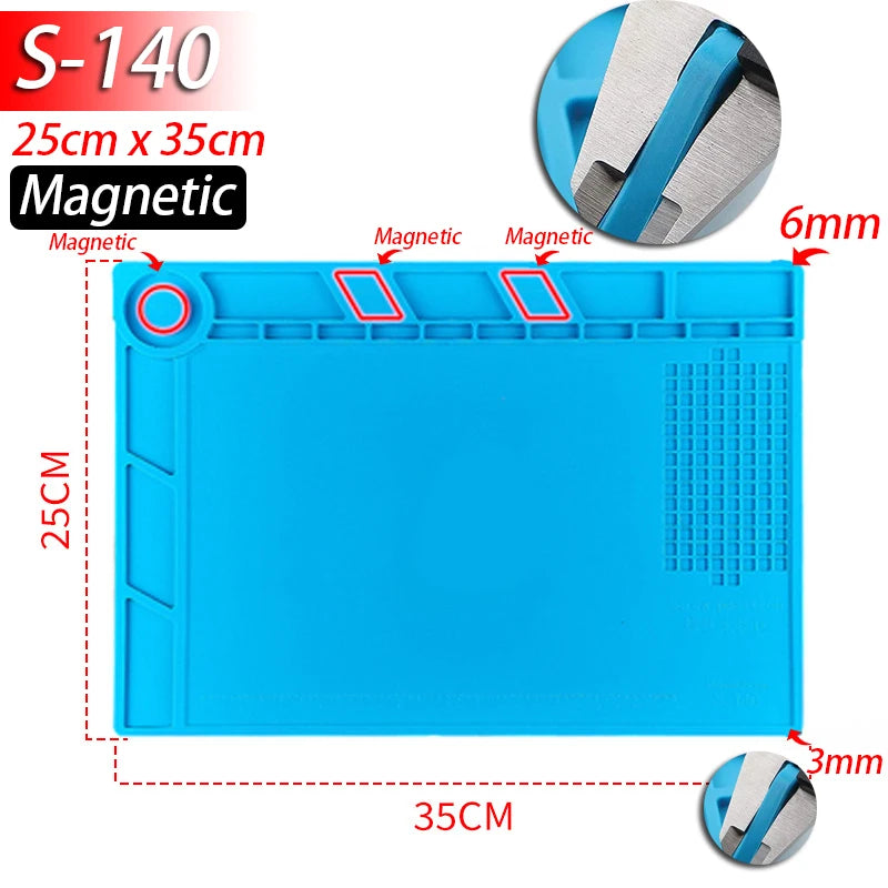 Soldering Station Mat Silicone Work Mat Heat Resistant 932°F Anti-Static Magnetic Mat for Electronic Phone Laptop Watch Repair