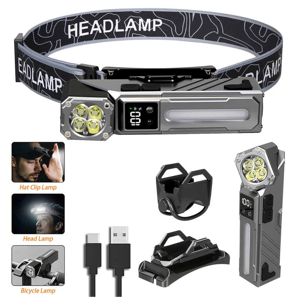 1500LM High Power LED Headlamp COB Head Flashlight With 7500Mah Built-in Battery USB Rechargeable Fishing Camping Lantern Torch