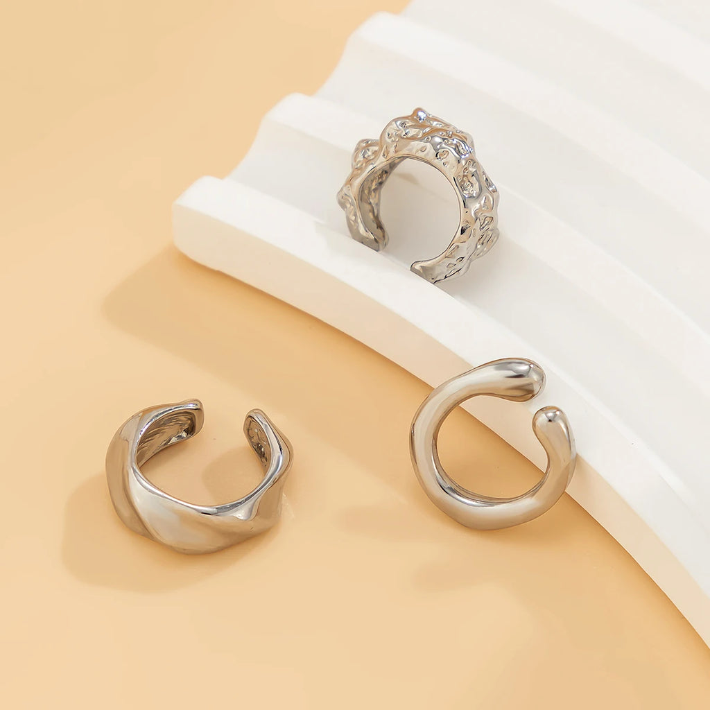 3Pcs/set Metal Chunky No Piercing Clip Earrings Geometric Ear Cuff Earrings for Women Ladies Party Girls Y2K Jewelry 2024 Trendy