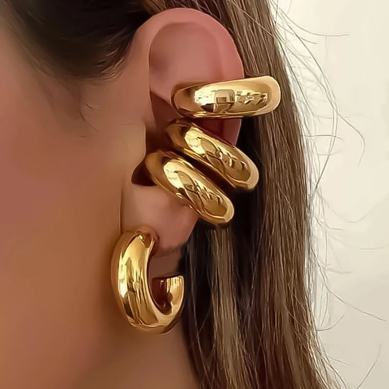 1 Pair Smooth Circle C Shape Clip Earrings For Women Lightweight Without Piercing Cartilage Ear Cuff Gold Silver Color Earrings
