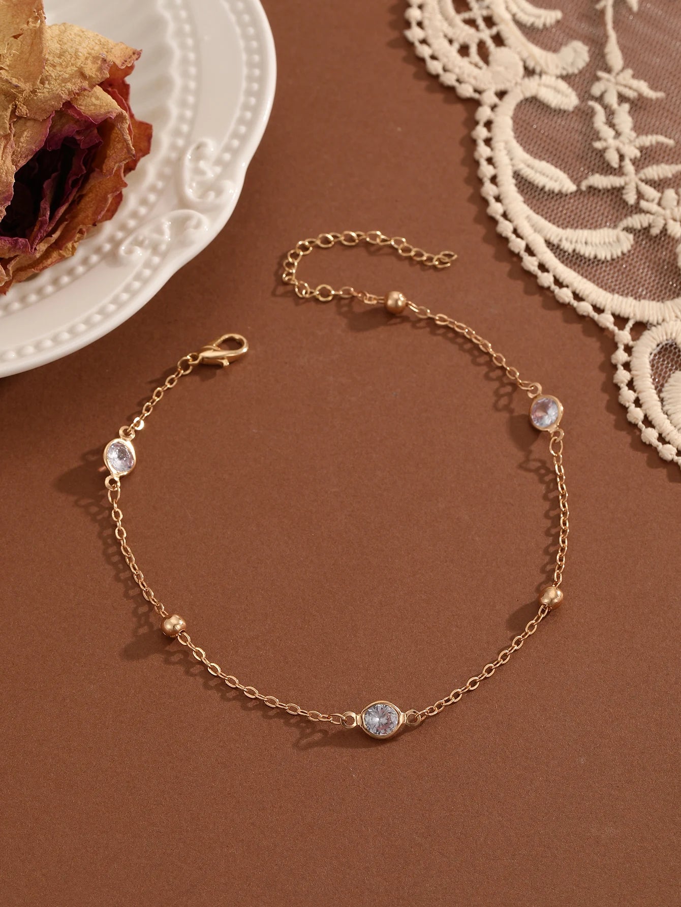 QIAMNI Summer Bohemia Crystal Cubic Zirconia Anklet For Women Girls Ankle Bracelet Leg Chain Beach Party Travel Foot Jewelry